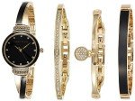 Anne Klein Women's Black Dress Watch with Metal Strap