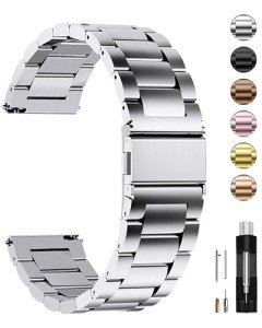 Fullmosa 22mm Metal Chain Watch Bands Strap Compatible with Samsung Galaxy Watch 46mm,Galaxy Watch 3 45mm,Gear S3 Frontier/Classic,Garmin Vivoactive 4/Forerunner 945, Silver