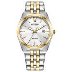 Citizen Men's Classic Corso Eco-Drive Watch, 3-Hand Date, Luminous Hands and Markers, Two-Tone Stainless Steel, White Dial