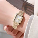 BESTKANG Watches for Women Wrist Watches Steel Strap Womens Watch Casual Fashion Simple Square Quartz Wristwatch (Gold-White)