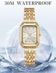 BESTKANG Watches for Women Wrist Watches Steel Strap Womens Watch Casual Fashion Simple Square Quartz Wristwatch (Gold-White)
