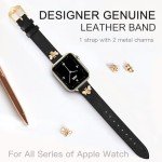 JR.DM Slim Leather Bands Compatible with Apple Watch Band 38mm 40mm 41mm 42mm 44mm 45mm 46mm 49mm, Top Genuine Leather Band with Charms, Feminine Design for Iwatch Ultra SE Series 10 9 8 7 6 5 4 3 2 1