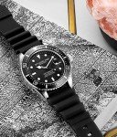 Stuhrling Original Men's Watch Dive Watch Silver 42 MM Case with Screw Down Crown Rubber Strap Water Resistant to 330 FT (Black)