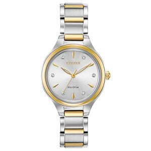 Citizen Women's Eco-Drive Dress Classic Diamond Watch in Two-tone Stainless Steel, Silver Dial (Model: FE2104-50A)