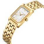 HOLSTOUR Watches for Women Vintage Bracelet White Roman Dial Rectangular Case Gold Watch Waterproof with Tools