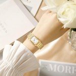 HOLSTOUR Watches for Women Vintage Bracelet White Roman Dial Rectangular Case Gold Watch Waterproof with Tools