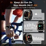 Military Smart Watch for Men with Blood Pressure (Answer/Make Call), Rugged Tactical Smartwatch for Android and iPhone, 10 ATM Waterproof Outdoor Sports Fitness Tracker with Heart Rate, Sleep Monitor