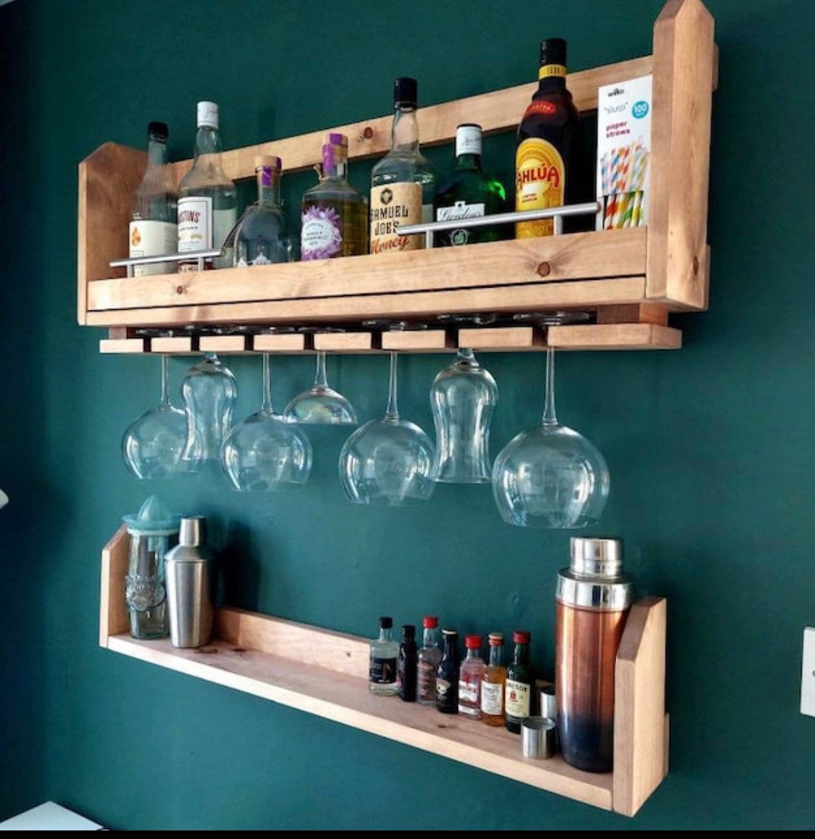 Handcrafted Pine Wall Mounted Wine Rack Set