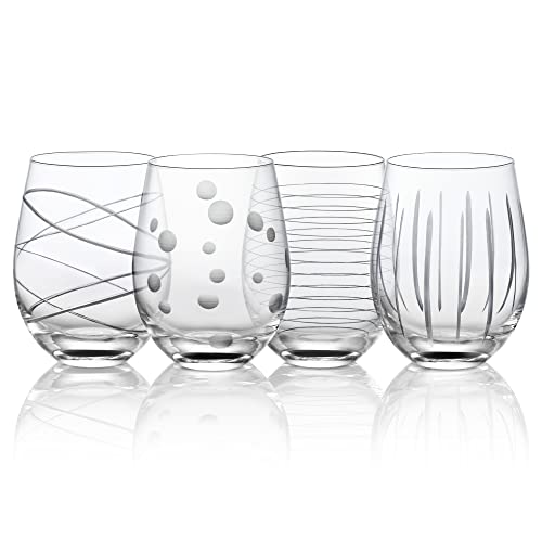 Handmade Etched Stemless Wine Glasses - Set of 4