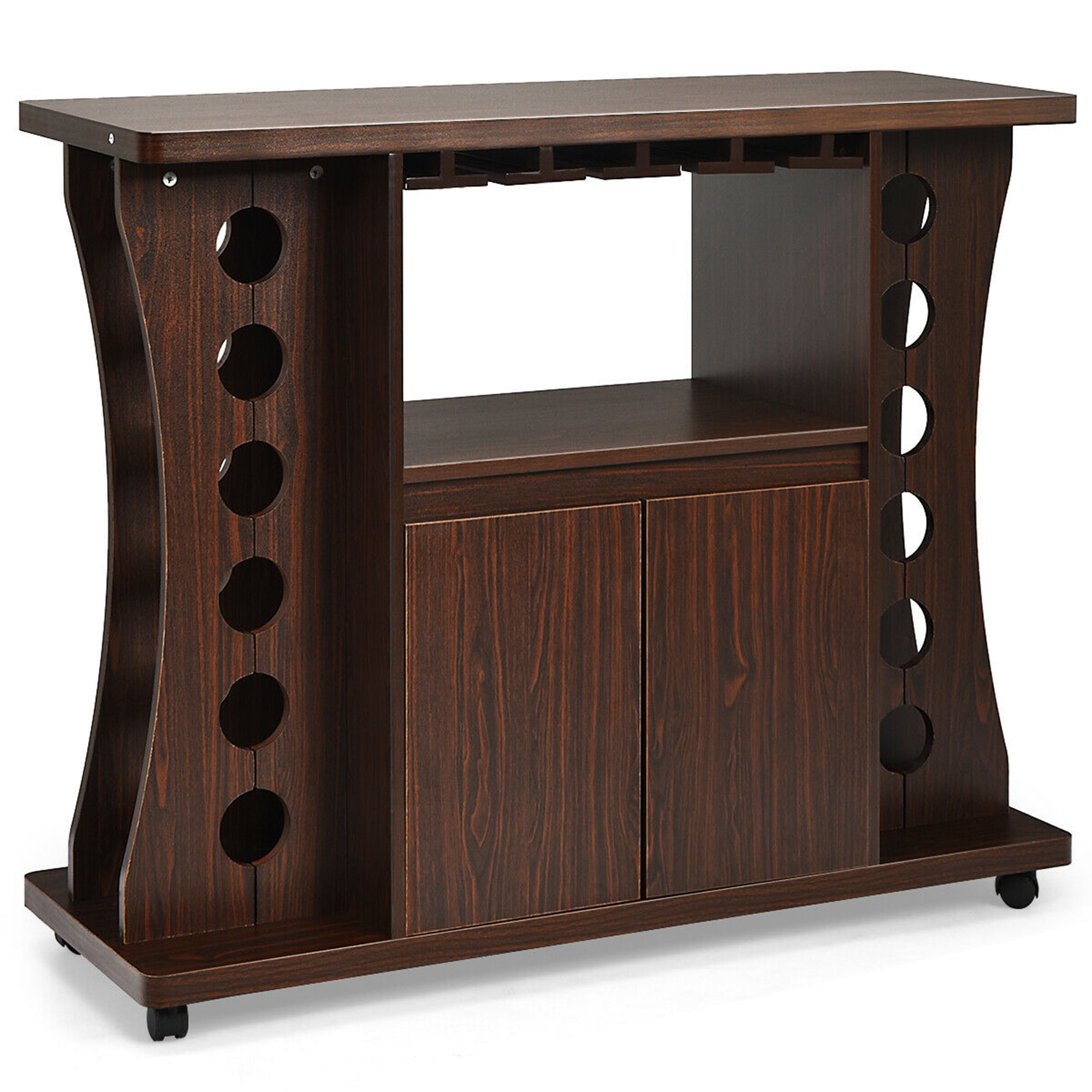 Wooden Wine Rack Bar Cabinet with Glass Holder