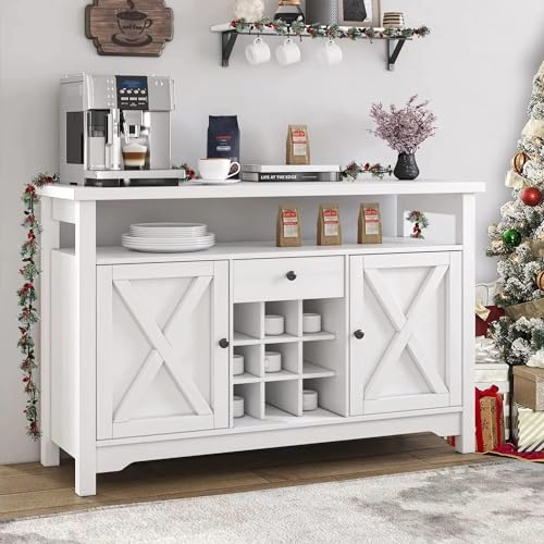 Farmhouse Wine Buffet with Barn Doors & Drawers