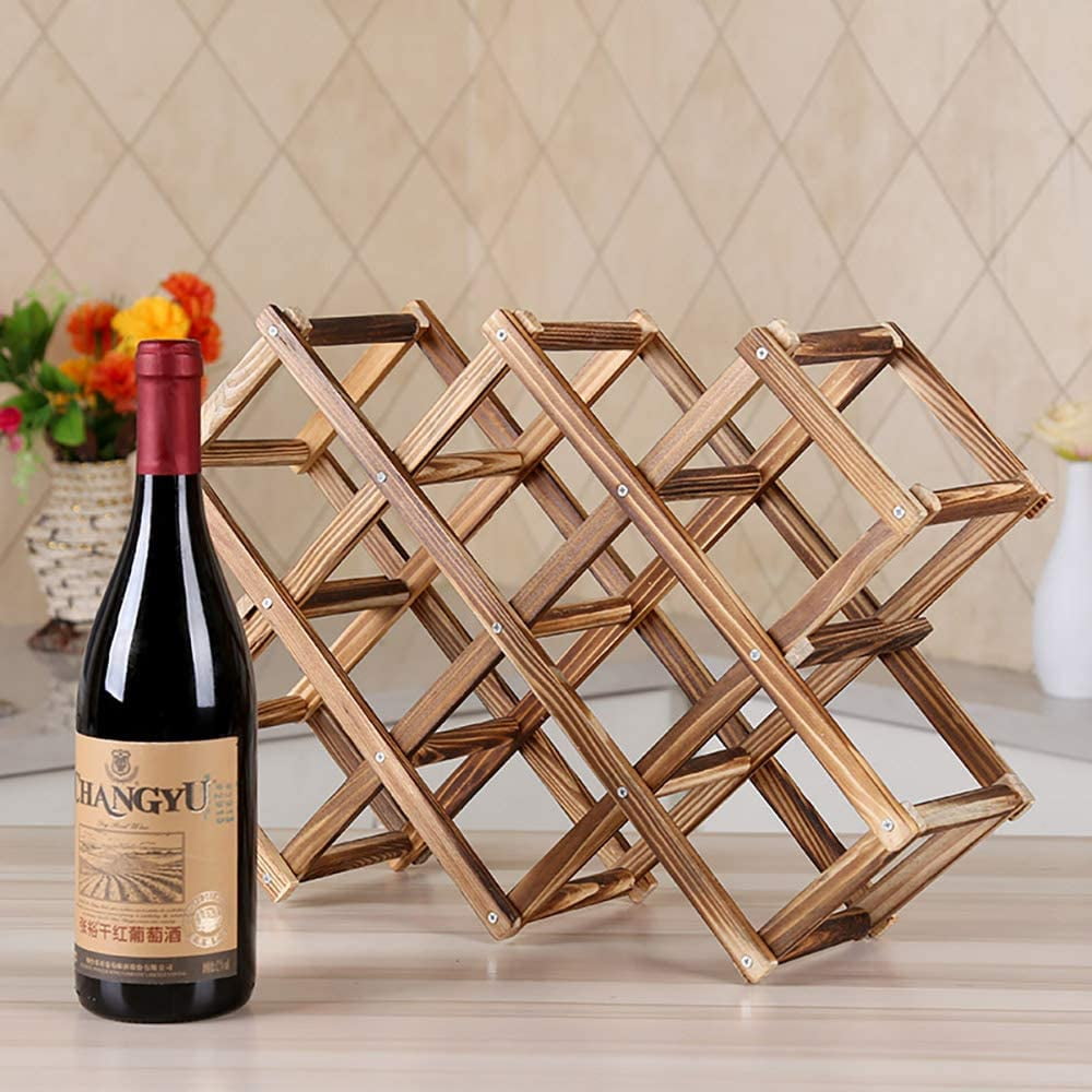 Wooden Wine Rack, Countertop Storage for 10 Bottles
