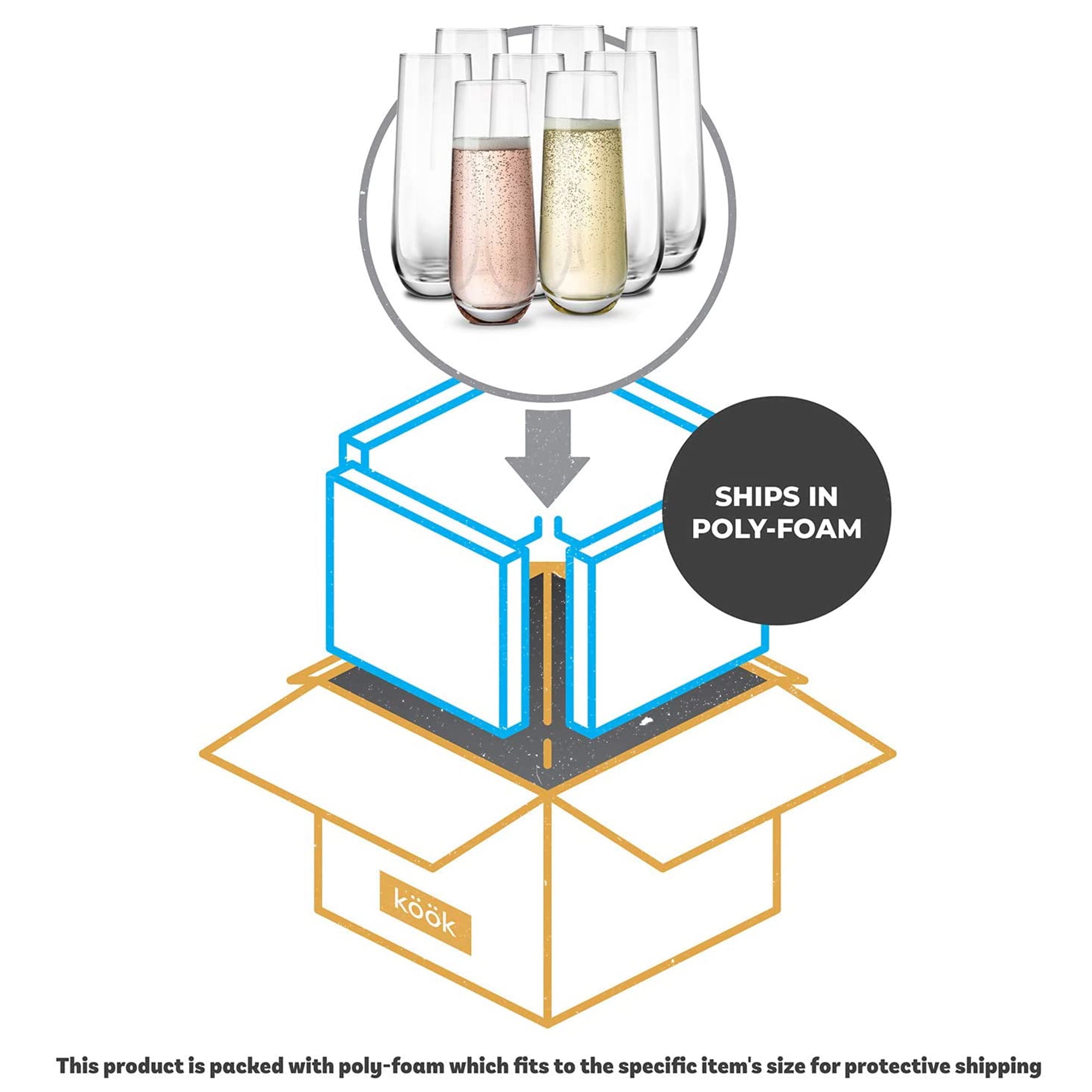 8-Piece Stemless Champagne Flutes Set by Kook