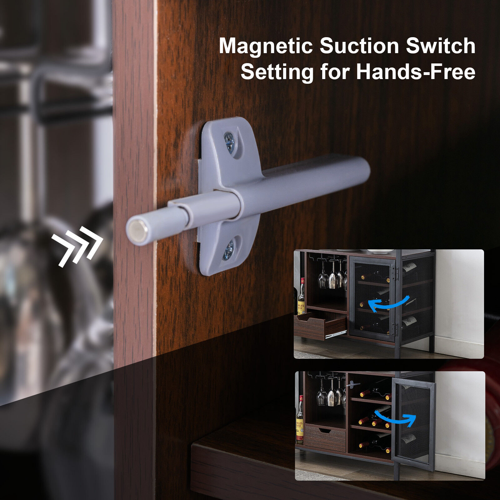 Industrial Wine Bar Cabinet with Glasses Rack