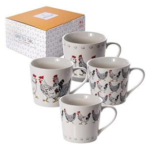 SPOTTED DOG GIFT COMPANY Chicken Mug Set of 4, 13 oz Ceramic Coffee Mugs, Farmhouse Animal Themed Tea Cups, Microwave & Dishwasher Safe, Chicken Gifts for Women & Men