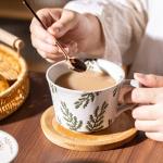 Noevany Coffee Mugs Set of 4 with Gold Spoon, 11 oz Ancient Style Hand-painted Ceramic Mug Gifts for Men Women, Unique Personality Gifts for Home Kitchen Office, Dishwasher Microwave Safe