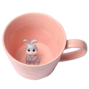 Squirrel Ceramic Mug with 3D Animal Inside, Cartoon Handmade Figurine Mug, Cute Coffee Mug With Interesting Design, Holiday and Birthday Gift for Coffee and Milk Tea Lovers (Rabbit)
