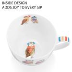 Cute Autumn Owls Coffee Mug, 20 oz Bone China Mugs with Charming Owls in Color Scarves and Hats, Perfect Brithday and Christmas Gift for Bird Enthusiasts, Designed in England by Harvest Green Studio