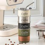 304 Stainless Steel Coffee Cup Convenient Beer Mug with Lid Reusable Water Bottle with Straws for Camping Outdoor Office Home