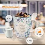 Christian Art Gifts Coffee and Tea Mug with Ceramic Spoon Set for Women: By Grace You Have Been Saved - Ephesians 2:8 Encouraging Bible Verse for Hot & Cold Beverages, Navy Blue/White Floral, 12 oz.