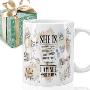 Puouoonyi Inspirational Gifts Mug for Women - Positive Daily She Is Affirmations Mug 11oz, Motivational, Mental Health, Self Love, Self Care & Mindfulness Gift for Girls Mom Friends