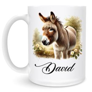 Custom Name Animal Ceramic Mug 11oz 15oz - Personalized Donkey Coffee Cup with Adorable Country Farm Scene - Unique Nature-Inspired Drinkware for Donkey Lovers, Rustic Farmhouse Animal Ceramic Tea Mug