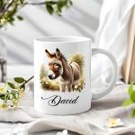 Custom Name Animal Ceramic Mug 11oz 15oz - Personalized Donkey Coffee Cup with Adorable Country Farm Scene - Unique Nature-Inspired Drinkware for Donkey Lovers, Rustic Farmhouse Animal Ceramic Tea Mug