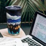 HOWSEESNOW Forest Tree Tumbler, Mountain Tumbler with Lid and Straw, 20oz Vacuum Insulated Coffee Cup, Nature Coffee Mug Gifts for Women,Men, Reusable Stainless Steel Tumbler Cups