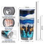 HOWSEESNOW Forest Tree Tumbler, Mountain Tumbler with Lid and Straw, 20oz Vacuum Insulated Coffee Cup, Nature Coffee Mug Gifts for Women,Men, Reusable Stainless Steel Tumbler Cups