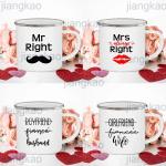 Mrs/mr Right Print Couple Mugs Creative Coffee Cup Drink Dessert Breakfast Milk Cups Enamel Mugs Handle Drinkware Valentine Gift