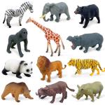 12pcs Mini Jungle Animal Toys Set Realistic Wild Plastic Animals Learning Toys Elephant Gazelle Giraffe Gnu Gorilla Lion Tiger