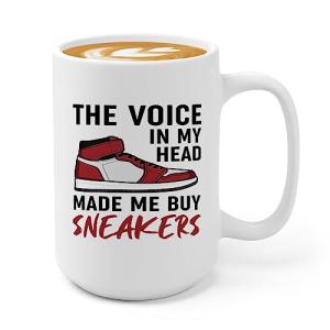 Flairy Land Sneaker Lover Coffee Mug 15oz White -The voice in my head - Funny Collector Shoes Footwear Sport Casual Skate Pop Culture Teenager