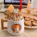 YLOKO Cute Shiba Inu Ceramic Mug wtih Lid and Spoon, 14oz Novelty Coffee Mugs, Cute Dog Cup for Coffee, Tea, Milk, Lovely Gifts for Dog Lovers, Kids, Friends - White