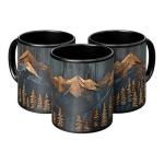 Mountains and Forest Trees Coffee Mug – One Mug, Full Wrap Design (Not Textured) – Outdoorsy Gift for Nature Lovers, Hikers, Campers & Rustic Cabin Decor – 11oz Black Ceramic Cup