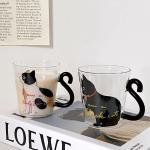 1-2pcs 250 ml Cute Black Cat Glass Coffee Mug Set Handgrip Animal Shaped Milk Water Juice Mugs Tea Cup Japanese Style Gift