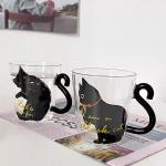 1-2pcs 250 ml Cute Black Cat Glass Coffee Mug Set Handgrip Animal Shaped Milk Water Juice Mugs Tea Cup Japanese Style Gift
