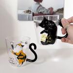 1-2pcs 250 ml Cute Black Cat Glass Coffee Mug Set Handgrip Animal Shaped Milk Water Juice Mugs Tea Cup Japanese Style Gift