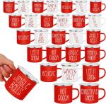27 Pcs Christmas Enamel Coffee Mug Winter Holiday Mugs with Quotes 12 oz Seasonal White and Red Christmas Cups Funny Novelty