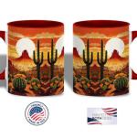 ANOVRA Desert Sunset Ceramic Mug - Southwestern Cactus Coffee Cup - Warm Western Landscape, Golden Hour, Nature, Adventure, Office, Home, Birthday