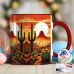 ANOVRA Desert Sunset Ceramic Mug - Southwestern Cactus Coffee Cup - Warm Western Landscape, Golden Hour, Nature, Adventure, Office, Home, Birthday