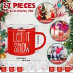 27 Pcs Christmas Enamel Coffee Mug Winter Holiday Mugs with Quotes 12 oz Seasonal White and Red Christmas Cups Funny Novelty