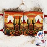 ANOVRA Desert Sunset Ceramic Mug - Southwestern Cactus Coffee Cup - Warm Western Landscape, Golden Hour, Nature, Adventure, Office, Home, Birthday