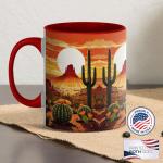 ANOVRA Desert Sunset Ceramic Mug - Southwestern Cactus Coffee Cup - Warm Western Landscape, Golden Hour, Nature, Adventure, Office, Home, Birthday
