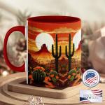 ANOVRA Desert Sunset Ceramic Mug - Southwestern Cactus Coffee Cup - Warm Western Landscape, Golden Hour, Nature, Adventure, Office, Home, Birthday