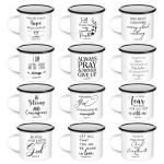Mifoci Christian Enamel Mugs Gift for Church Inspirational Coffee Mugs with Handle Bible Verse Religious Camping Cups Christmas Church Party Favors Gifts for Clergy Pastor(White,12 Pcs)