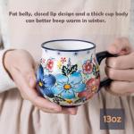 ALMA 12oz Handpainted Microwave Safe Coffee Mug, Unique Ceramic Tea Mug For Girl Friend,Mother, Woman(Assorted Flowers,Medium)