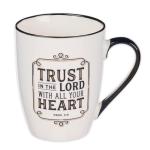 Christian Art Gifts Inspirational Bible Verse Ceramic Coffee & Tea Mug for Men & Women: Trust in the Lord Encouraging Scripture Proverb, Lead & Cadmium-free Novelty Drinkware, White/Black/Gold, 12 oz.