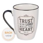 Christian Art Gifts Inspirational Bible Verse Ceramic Coffee & Tea Mug for Men & Women: Trust in the Lord Encouraging Scripture Proverb, Lead & Cadmium-free Novelty Drinkware, White/Black/Gold, 12 oz.