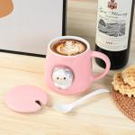 FrutPunch Ceramic Cute Coffee Mug, 12.8 oz Funny Coffee Mug with Lid and Spoon, Fun Gift for Women, Girls, Kids, Cat Lovers