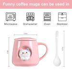 FrutPunch Ceramic Cute Coffee Mug, 12.8 oz Funny Coffee Mug with Lid and Spoon, Fun Gift for Women, Girls, Kids, Cat Lovers